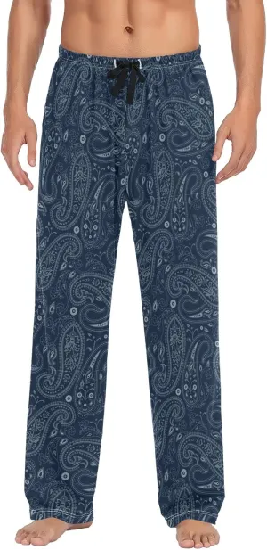 GuoChe Mens Pajama Bottoms Taditional Navy Blue Paisley Pajama Pants for Men Lounge Pants L