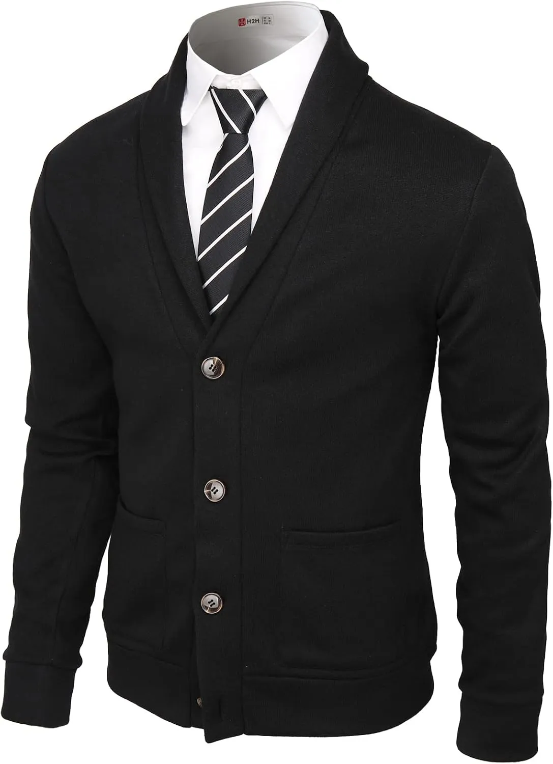 H2H Mens Casual Comfortable Fit Cardigan Sweater Shawl Collar Soft Fabric