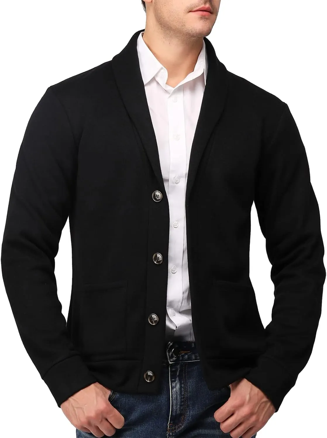 H2H Mens Casual Comfortable Fit Cardigan Sweater Shawl Collar Soft Fabric