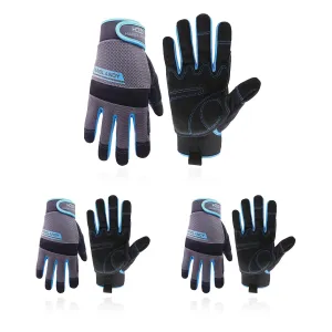 HANDLANDY Work Gloves Mens & Women, Utility Safety Mechanic Working Gloves Touch Screen, Flexible Breathable Yard Work Gloves (Medium, 3 pairs Grey)