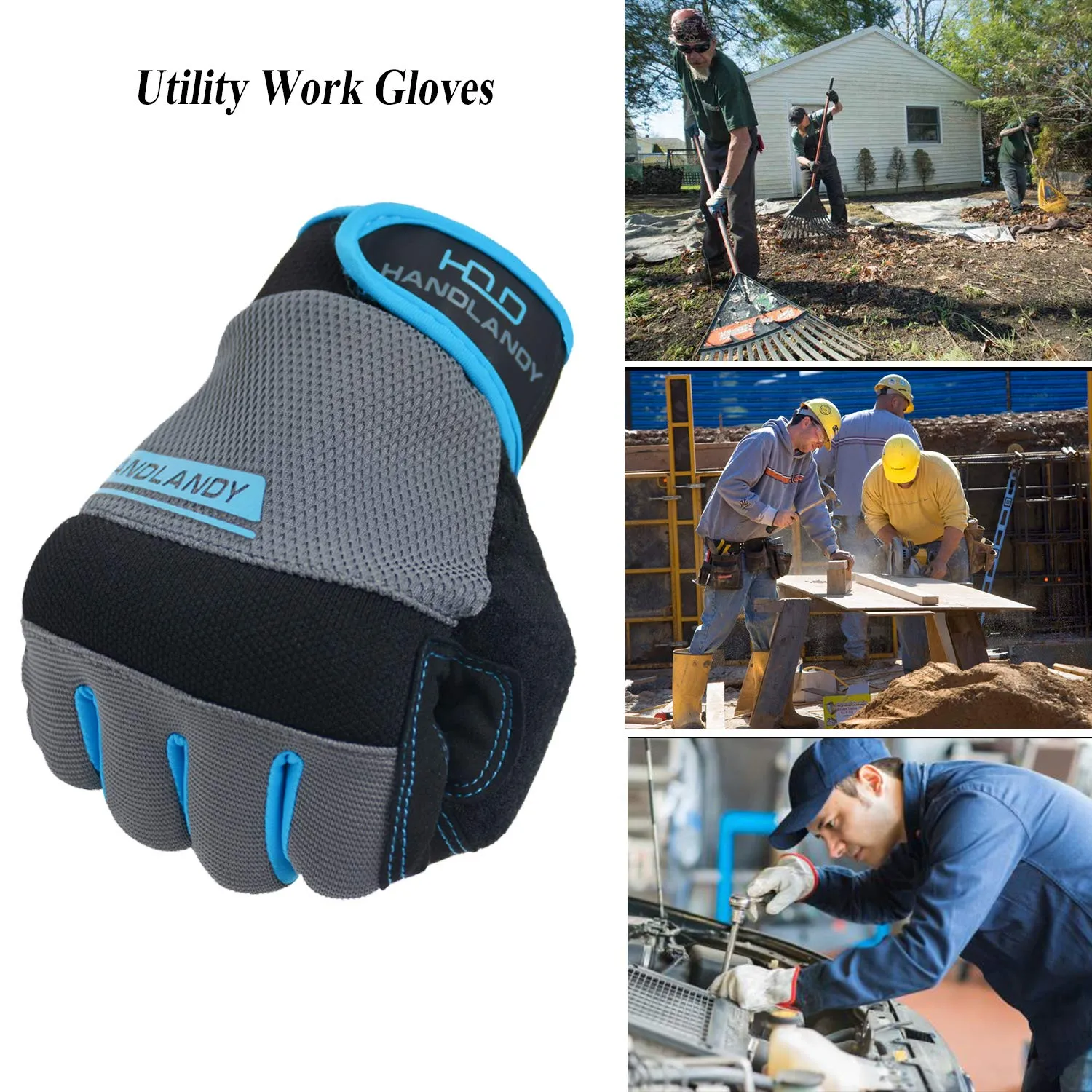 HANDLANDY Work Gloves Mens & Women, Utility Safety Mechanic Working Gloves Touch Screen, Flexible Breathable Yard Work Gloves (Medium, 3 pairs Grey)