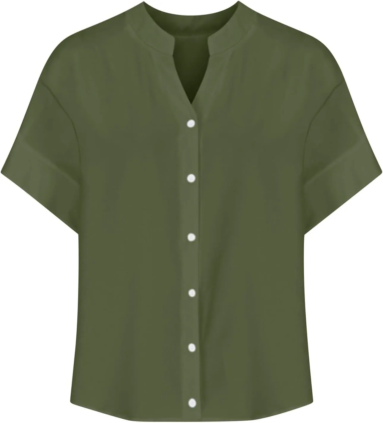 HGps8w Cotton Linen Shirts for Women Button Down Lightweight Summer Casual Tunic Tops Loose V Neck Short Sleeve Blouse