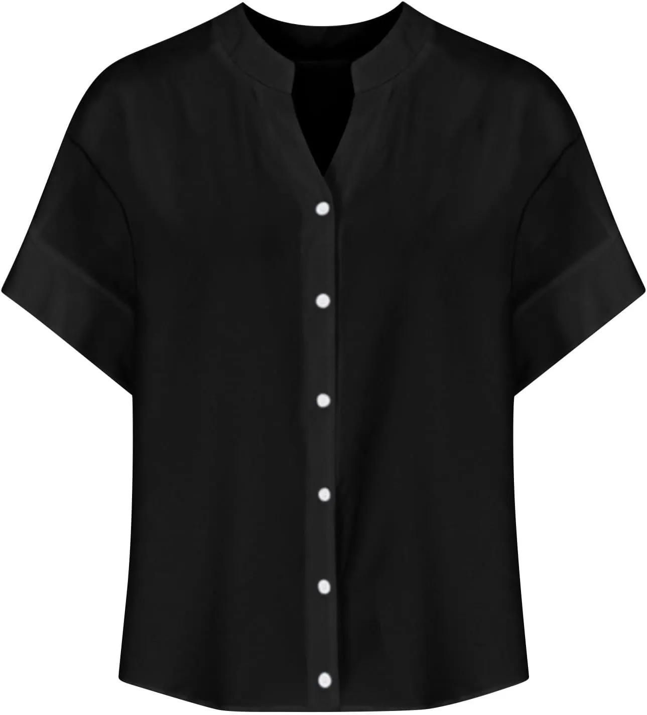 HGps8w Cotton Linen Shirts for Women Button Down Lightweight Summer Casual Tunic Tops Loose V Neck Short Sleeve Blouse