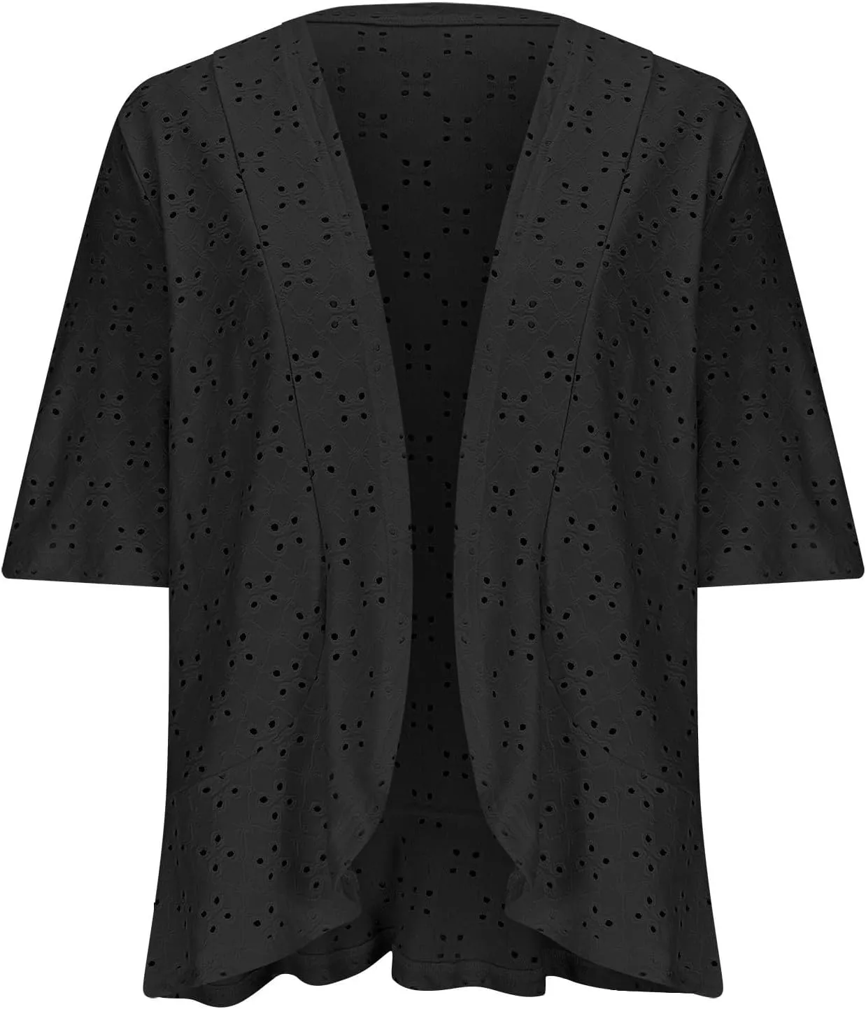 HGps8w Lightweight Summer Eyelet Cardigans for Women Open Front Hollow Ruffle Half Sleeve Kimono Cover Ups