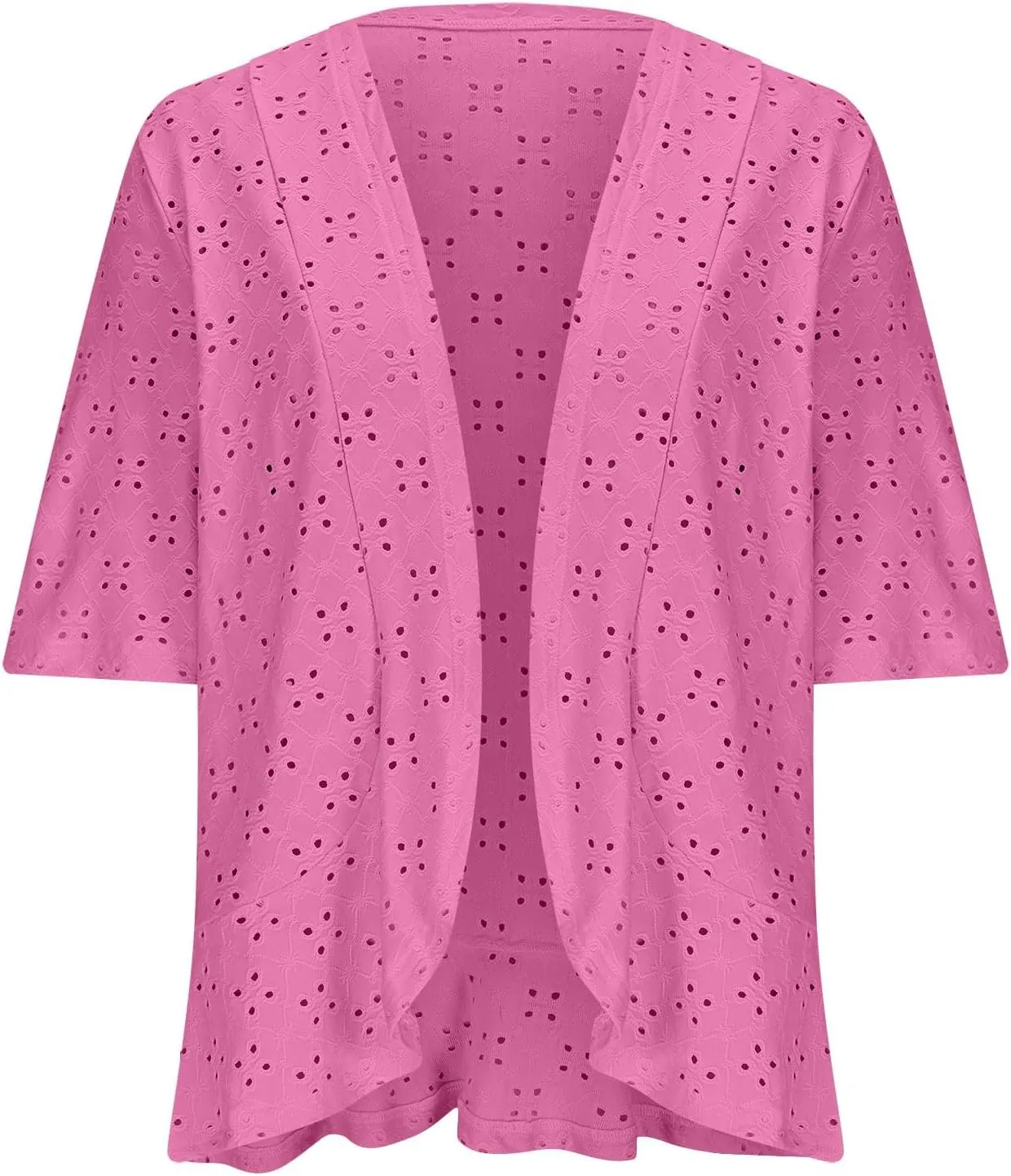 HGps8w Lightweight Summer Eyelet Cardigans for Women Open Front Hollow Ruffle Half Sleeve Kimono Cover Ups