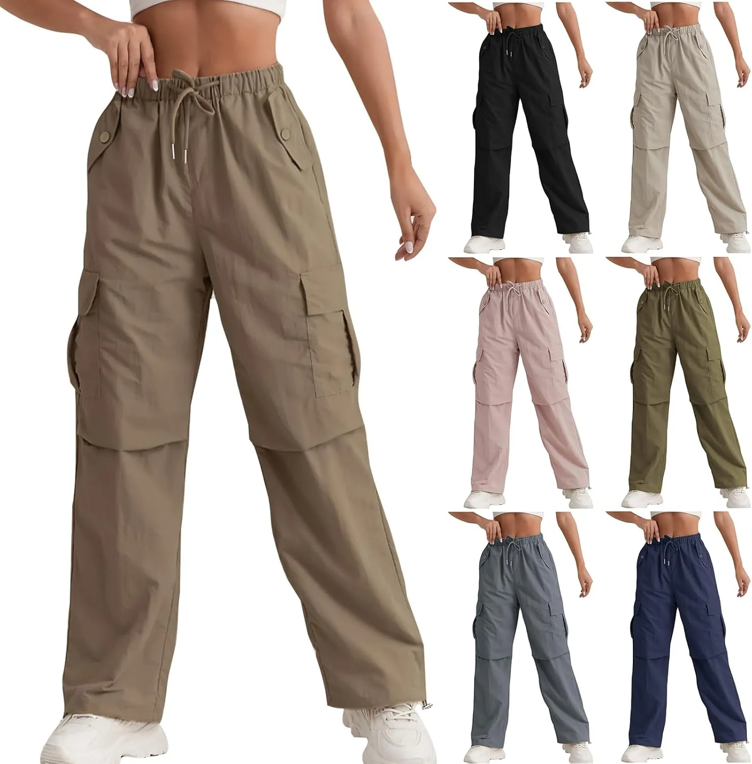 Hiking Pants Women Quick Drying Rain Parachute Cargo Pants Baggy Lightweight Track Comfy Athletic Y2K Streetwear