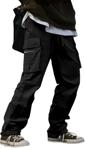 HOTake Cargo Pants for Men Drawstring Elastic Waist Mens Baggy Pants Hiking Joggers Sweatpants