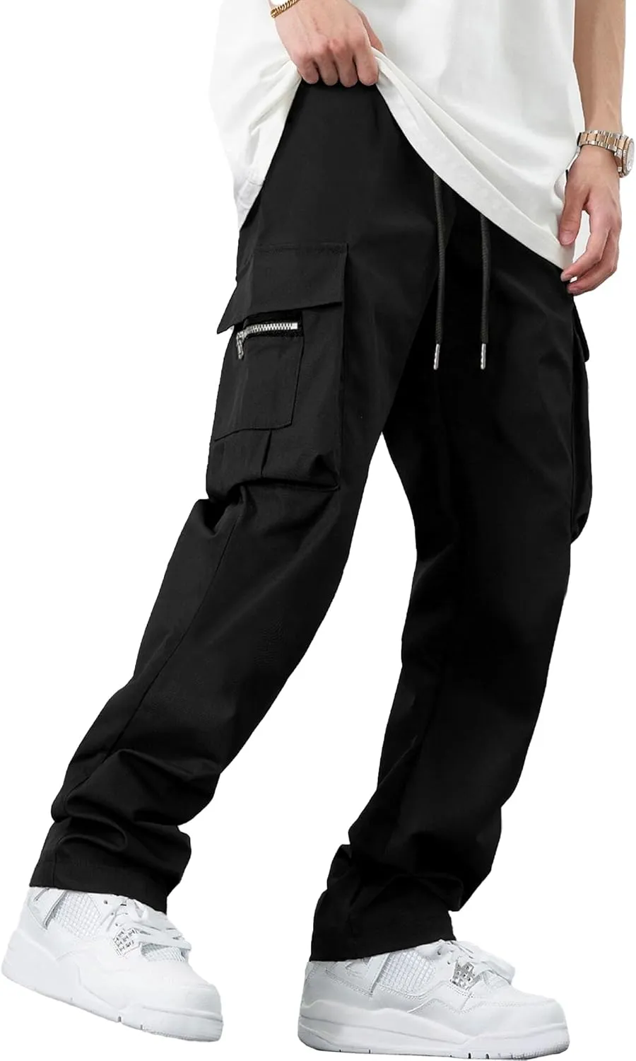 HOTake Cargo Pants for Men Drawstring Elastic Waist Mens Baggy Pants Hiking Joggers Sweatpants