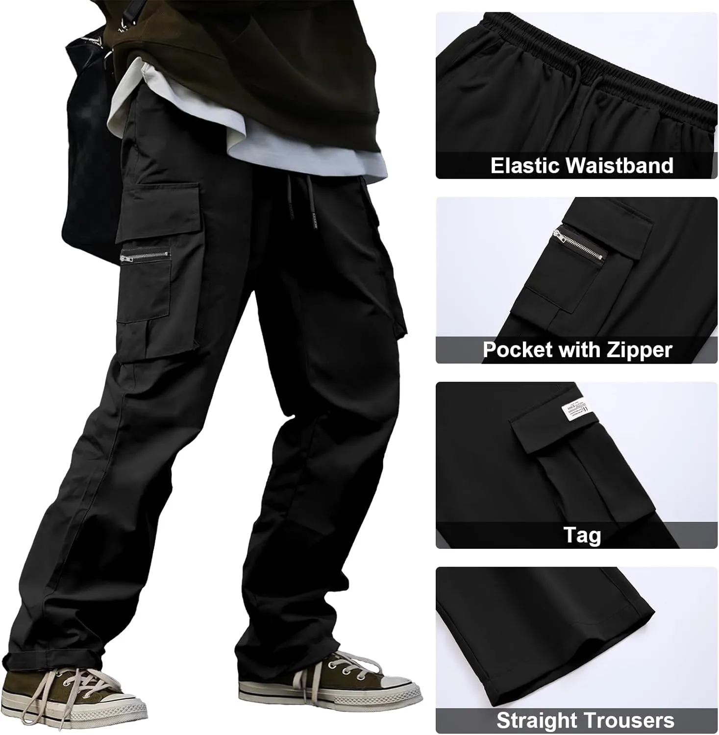 HOTake Cargo Pants for Men Drawstring Elastic Waist Mens Baggy Pants Hiking Joggers Sweatpants