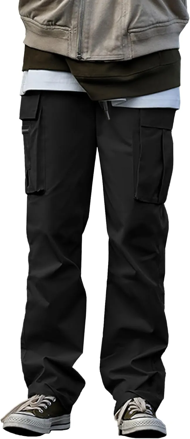 HOTake Cargo Pants for Men Drawstring Elastic Waist Mens Baggy Pants Hiking Joggers Sweatpants