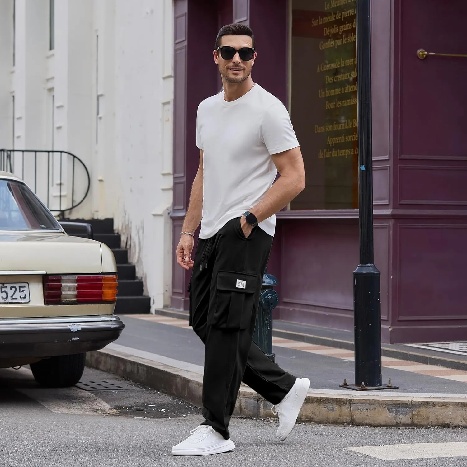 HOTake Cargo Pants for Men Drawstring Elastic Waist Mens Baggy Pants Hiking Joggers Sweatpants