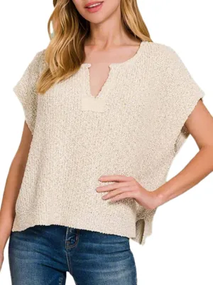 HOULENGS Women's Summer Cap Sleeve Sweaters Casual V Neck Lightweight Sweater Trendy Knit Pullover Tops