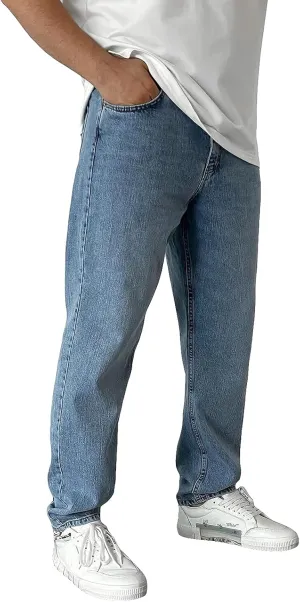 Hulpvktsgiq Men's Baggy Straight Leg Jeans Retro Solid Color Loose Fit Work Denim Pants Big&Tall