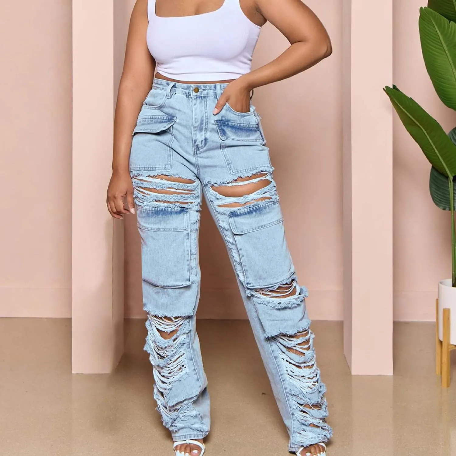 Jeans for Women Trendy Bell Bottom Slit Hem Ankle Denim Pants Casual High Waisted Skinny Stretch Jeans