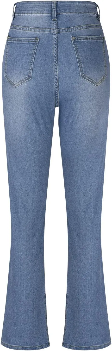 Jeans for Women Trendy Bell Bottom Slit Hem Ankle Denim Pants Casual High Waisted Skinny Stretch Jeans