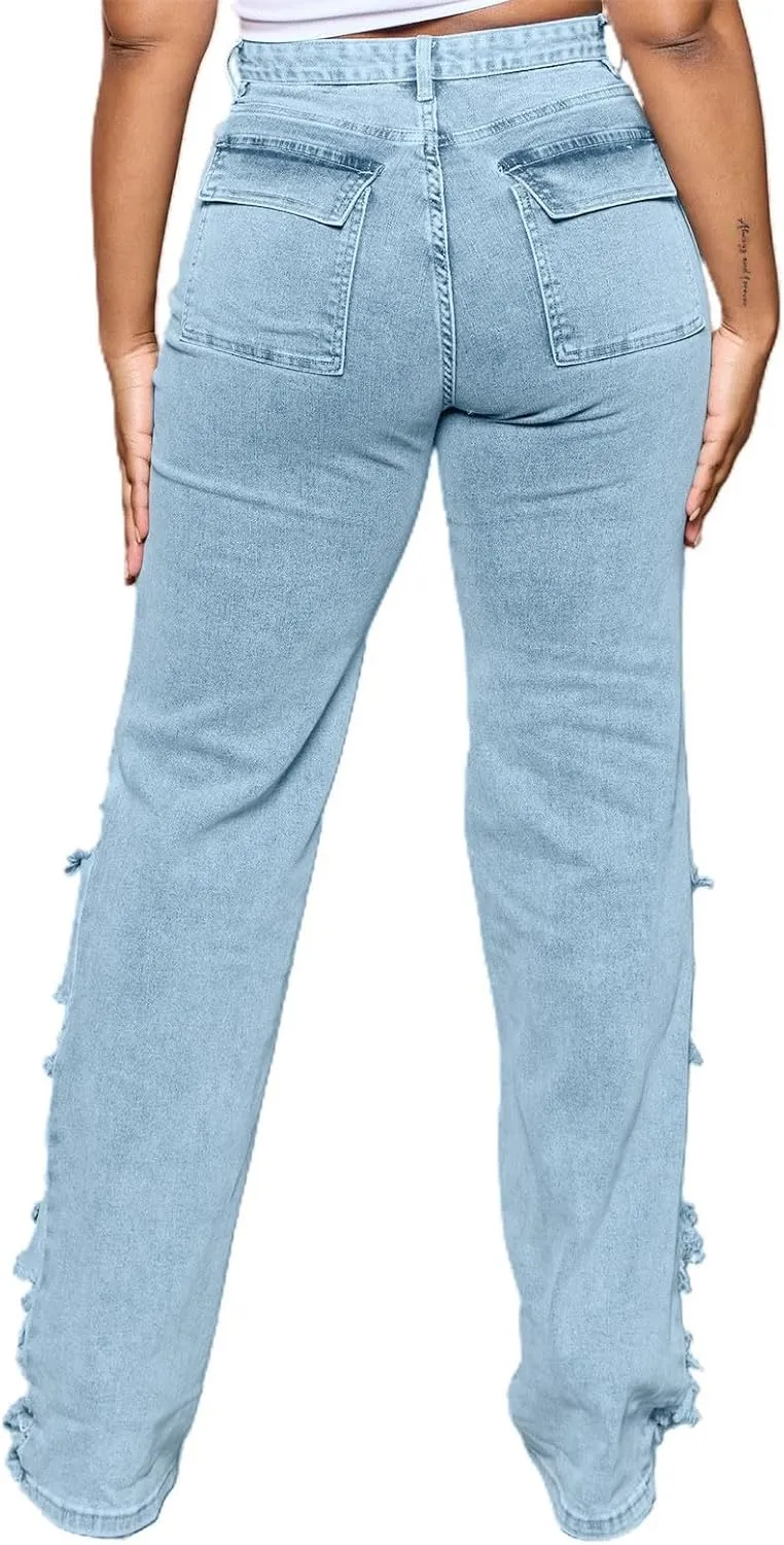 Jeans for Women Trendy Bell Bottom Slit Hem Ankle Denim Pants Casual High Waisted Skinny Stretch Jeans