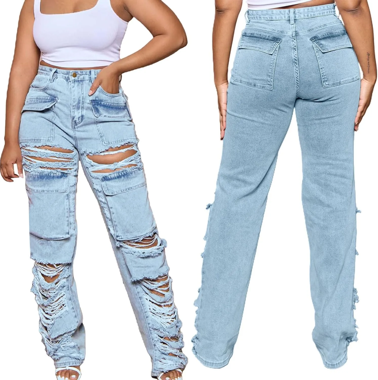 Jeans for Women Trendy Bell Bottom Slit Hem Ankle Denim Pants Casual High Waisted Skinny Stretch Jeans