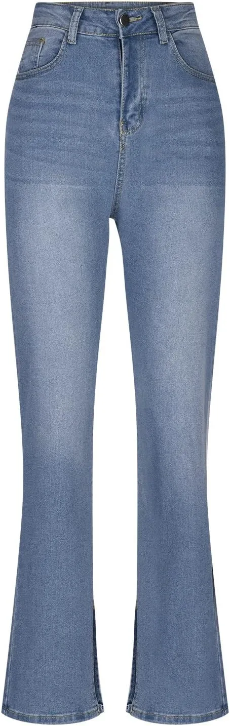 Jeans for Women Trendy Bell Bottom Slit Hem Ankle Denim Pants Casual High Waisted Skinny Stretch Jeans