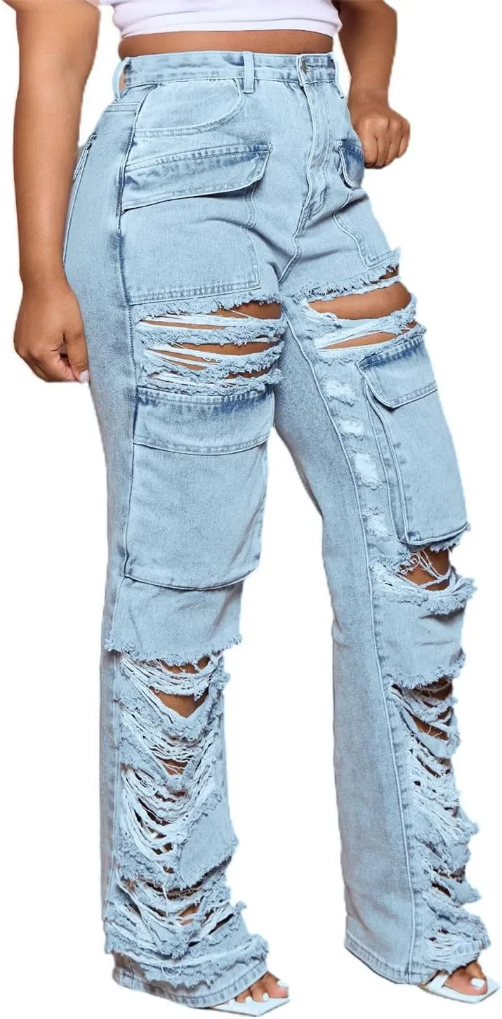 Jeans for Women Trendy Bell Bottom Slit Hem Ankle Denim Pants Casual High Waisted Skinny Stretch Jeans
