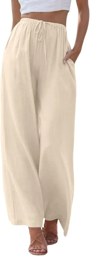 JiXiang Women High Waisted Wide Leg Pants Fashion Drawstring Elastic Trousers Comfy Straight Leg Long Pants with Pockets