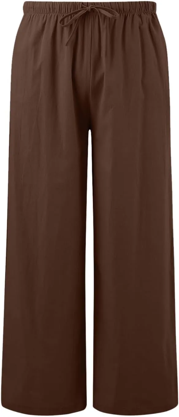 JiXiang Women High Waisted Wide Leg Pants Fashion Drawstring Elastic Trousers Comfy Straight Leg Long Pants with Pockets