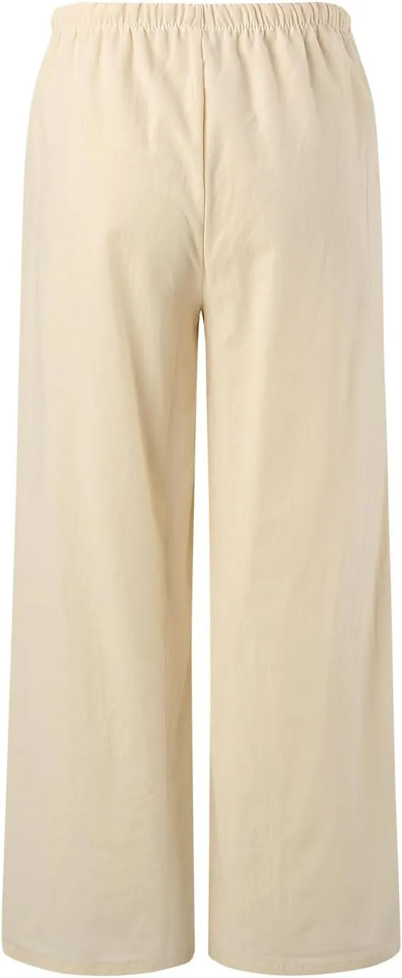 JiXiang Women High Waisted Wide Leg Pants Fashion Drawstring Elastic Trousers Comfy Straight Leg Long Pants with Pockets