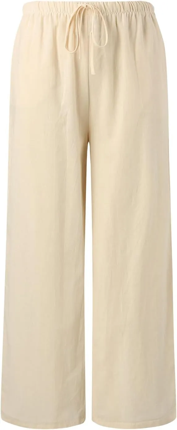 JiXiang Women High Waisted Wide Leg Pants Fashion Drawstring Elastic Trousers Comfy Straight Leg Long Pants with Pockets
