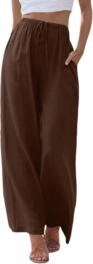 JiXiang Women High Waisted Wide Leg Pants Fashion Drawstring Elastic Trousers Comfy Straight Leg Long Pants with Pockets