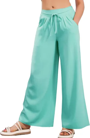 JK SUE JONES Linen Pants Women Summer Wide Leg Flowy Beach Satin Palazzo Pants Loose Casual Lounge Trousers