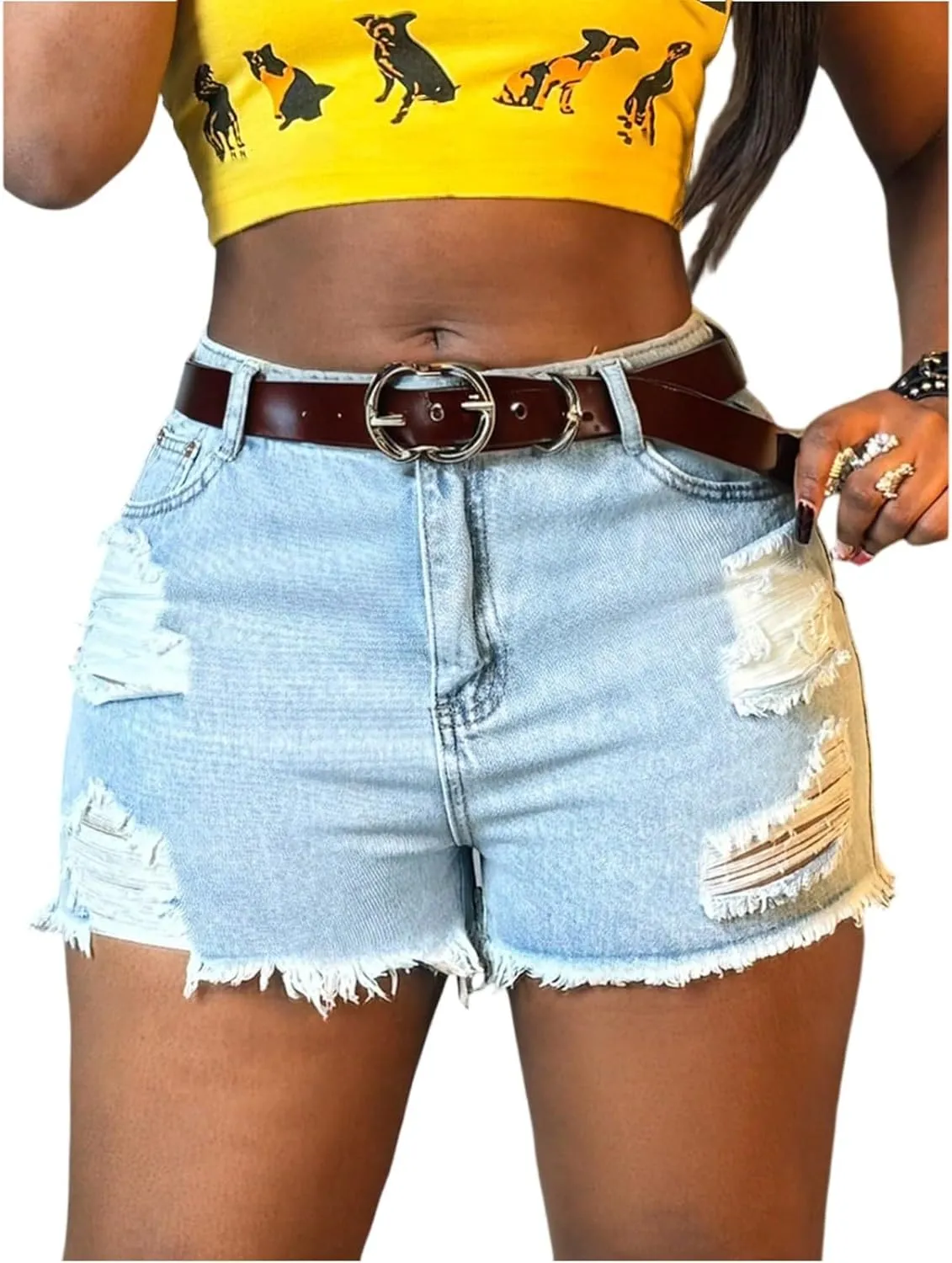 Jorts Women Stretchy Ripped Jean Shorts High Waisted Denim Shorts Slim Fit Distressed Frayed Raw Hem Short Jeans
