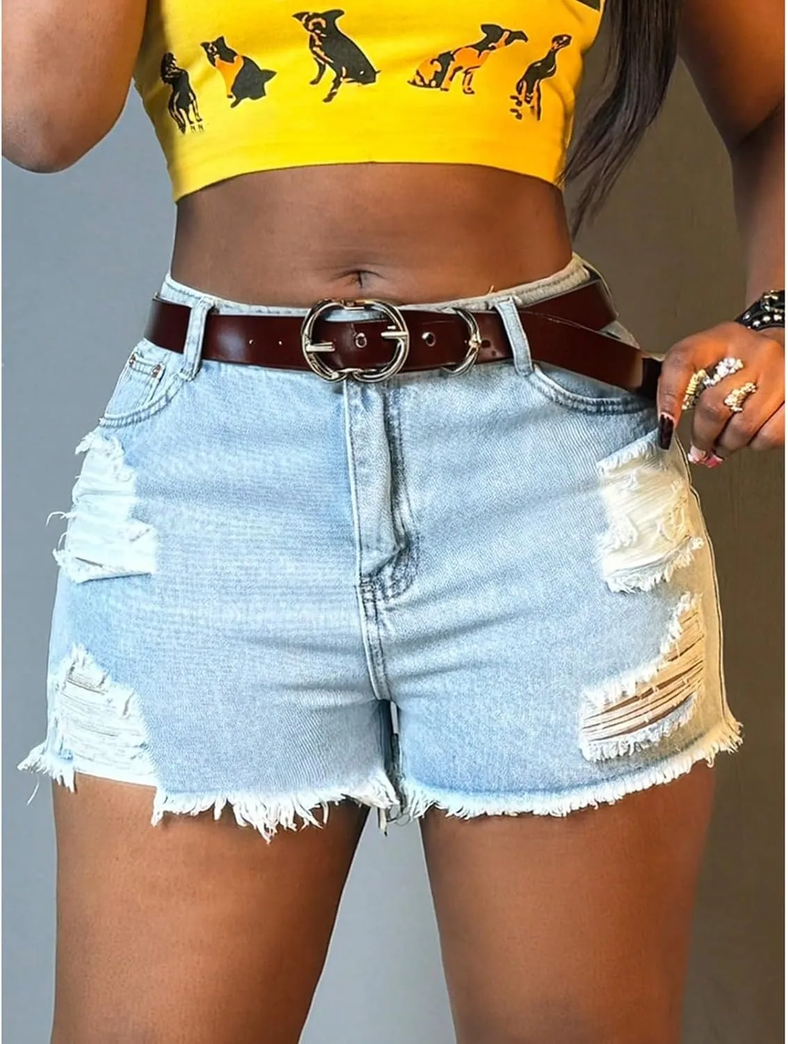 Jorts Women Stretchy Ripped Jean Shorts High Waisted Denim Shorts Slim Fit Distressed Frayed Raw Hem Short Jeans