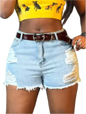 Jorts Women Stretchy Ripped Jean Shorts High Waisted Denim Shorts Slim Fit Distressed Frayed Raw Hem Short Jeans