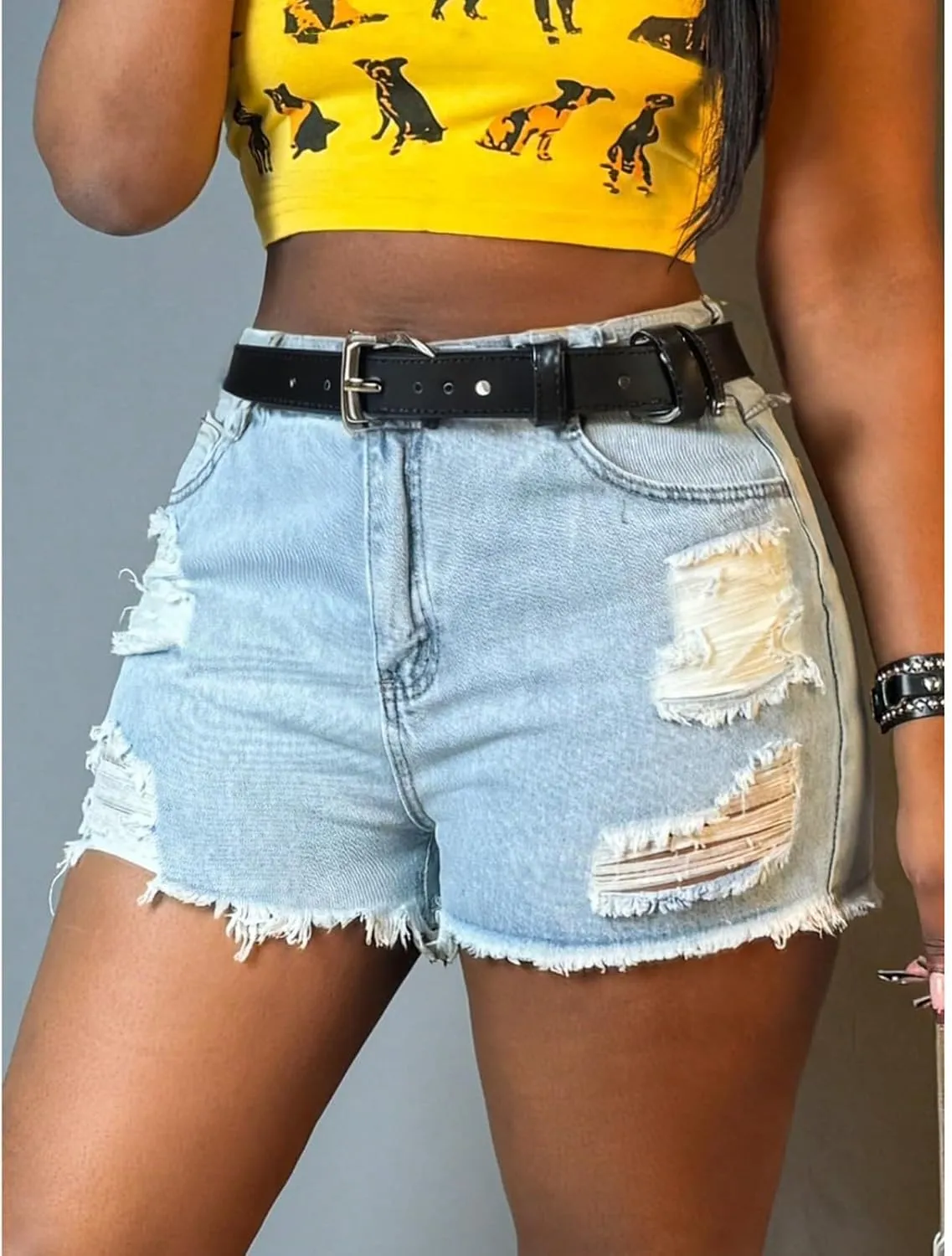 Jorts Women Stretchy Ripped Jean Shorts High Waisted Denim Shorts Slim Fit Distressed Frayed Raw Hem Short Jeans