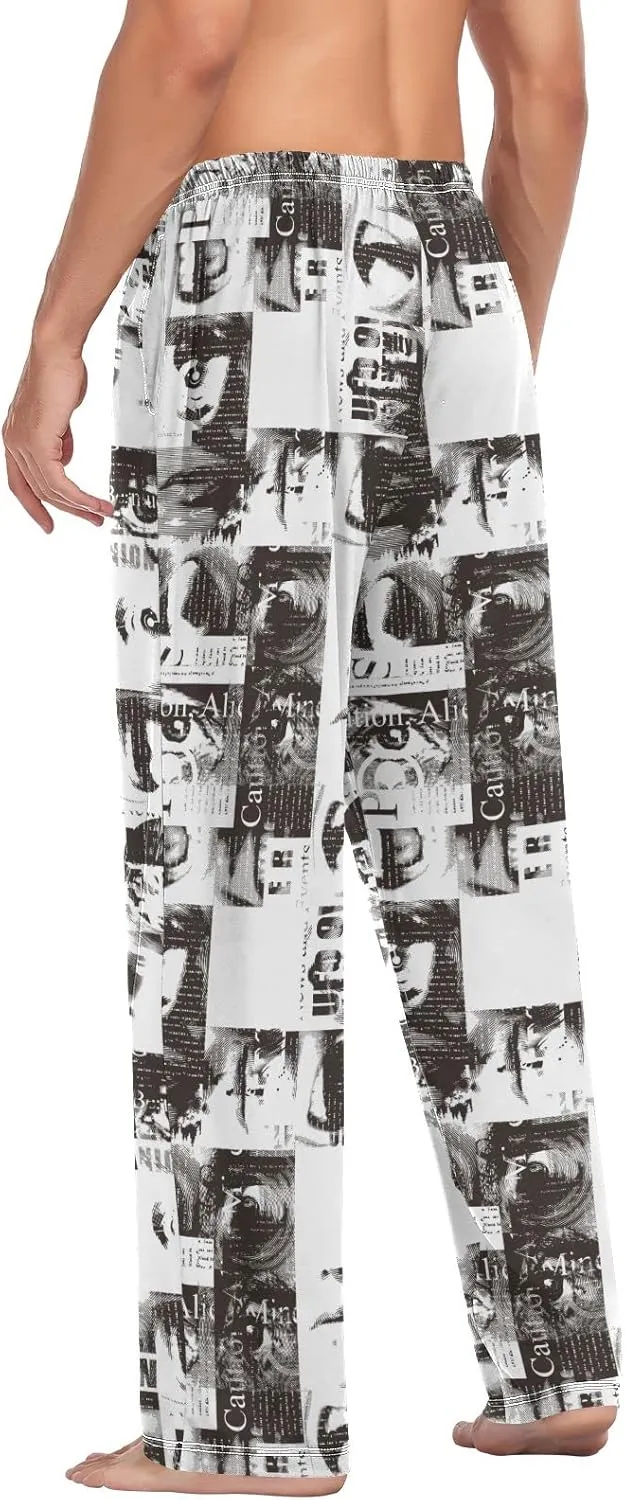 JUNZAN Abstract Newspaper Mens Pajama Pants Funny Pajama Bottoms for Men Lounge Pants S