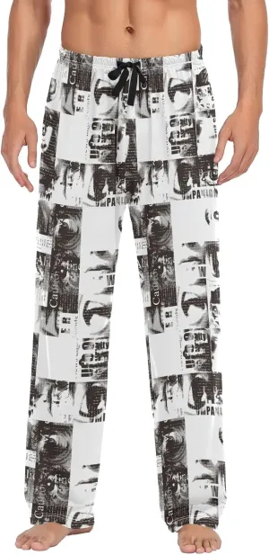 JUNZAN Abstract Newspaper Mens Pajama Pants Funny Pajama Bottoms for Men Lounge Pants S