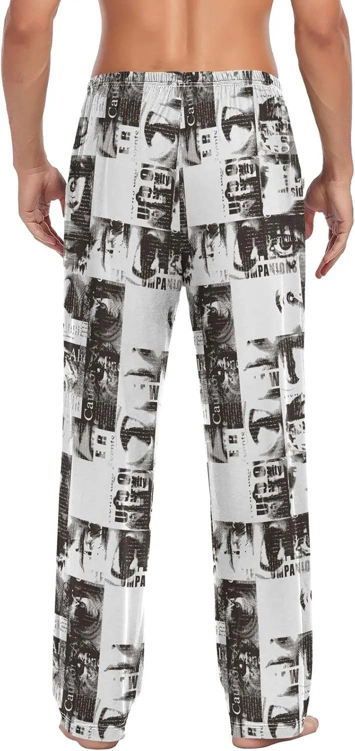 JUNZAN Abstract Newspaper Mens Pajama Pants Funny Pajama Bottoms for Men Lounge Pants S