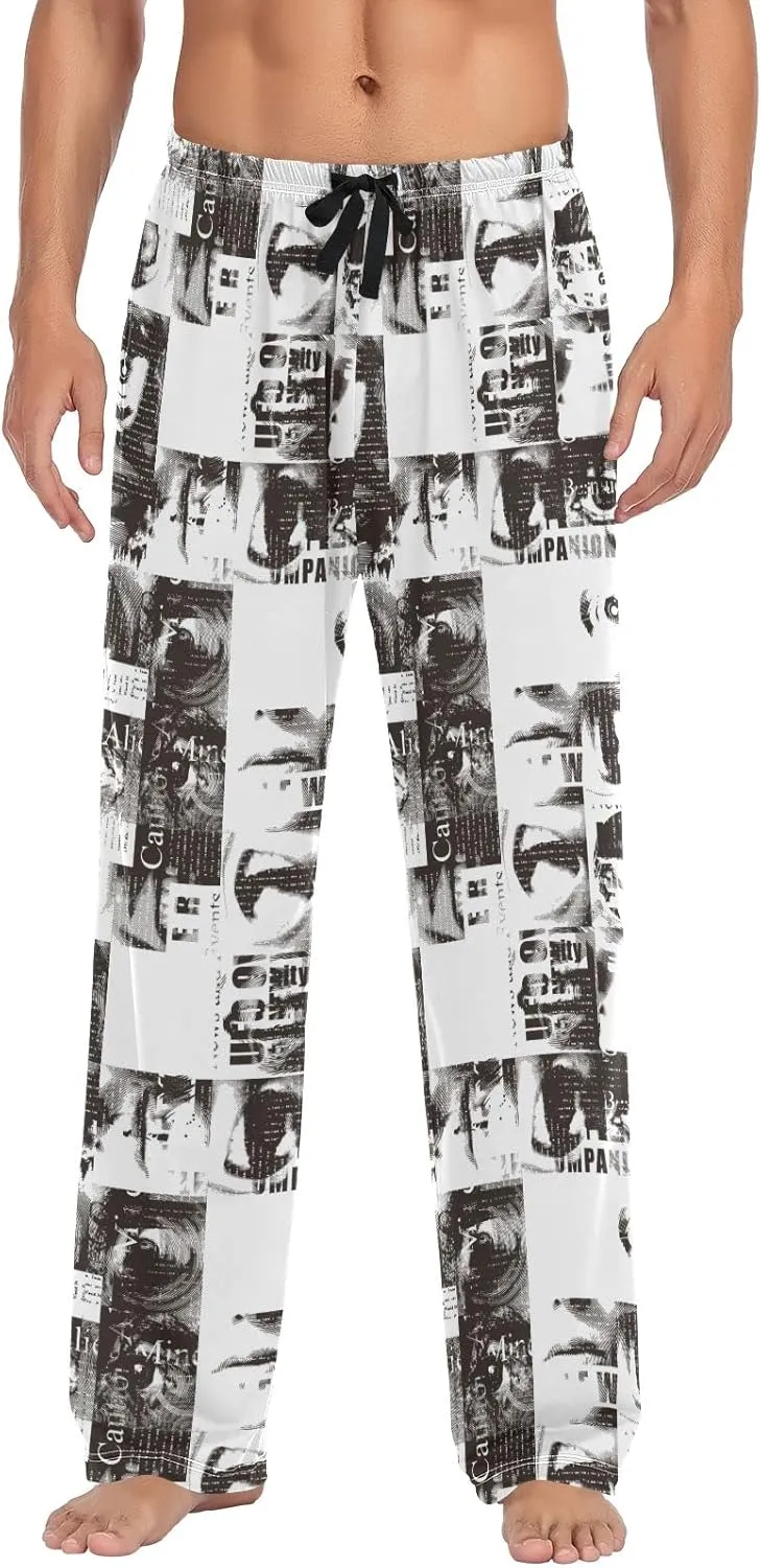 JUNZAN Abstract Newspaper Mens Pajama Pants Funny Pajama Bottoms for Men Lounge Pants S