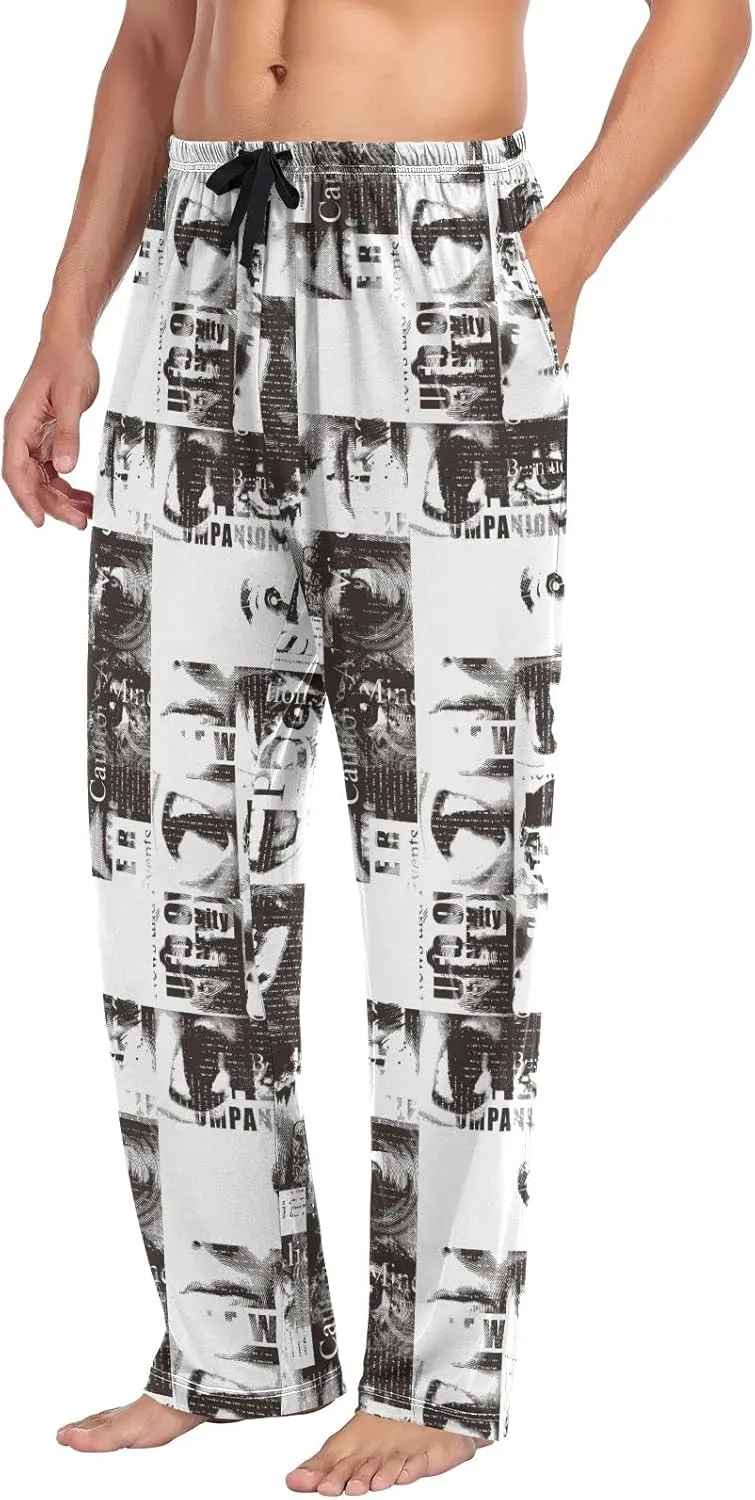 JUNZAN Abstract Newspaper Mens Pajama Pants Funny Pajama Bottoms for Men Lounge Pants S