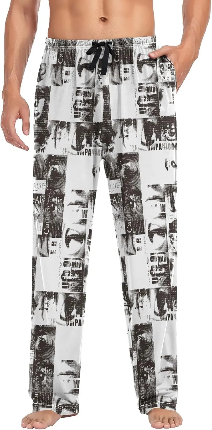 JUNZAN Abstract Newspaper Mens Pajama Pants Funny Pajama Bottoms for Men Lounge Pants S