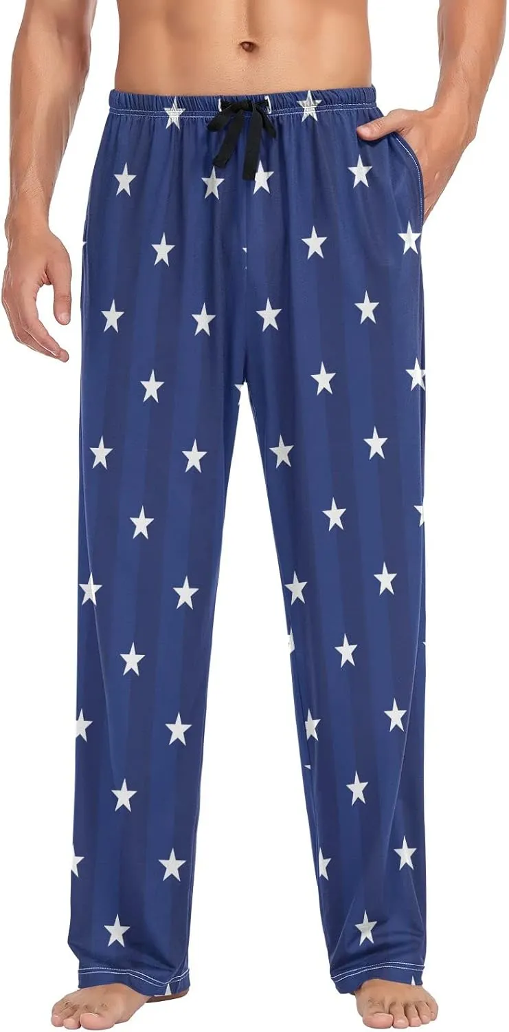 JUNZAN American Navy Star Mens Pajama Pants 4th July Funny Pajama Bottoms for Men Lounge Pants S