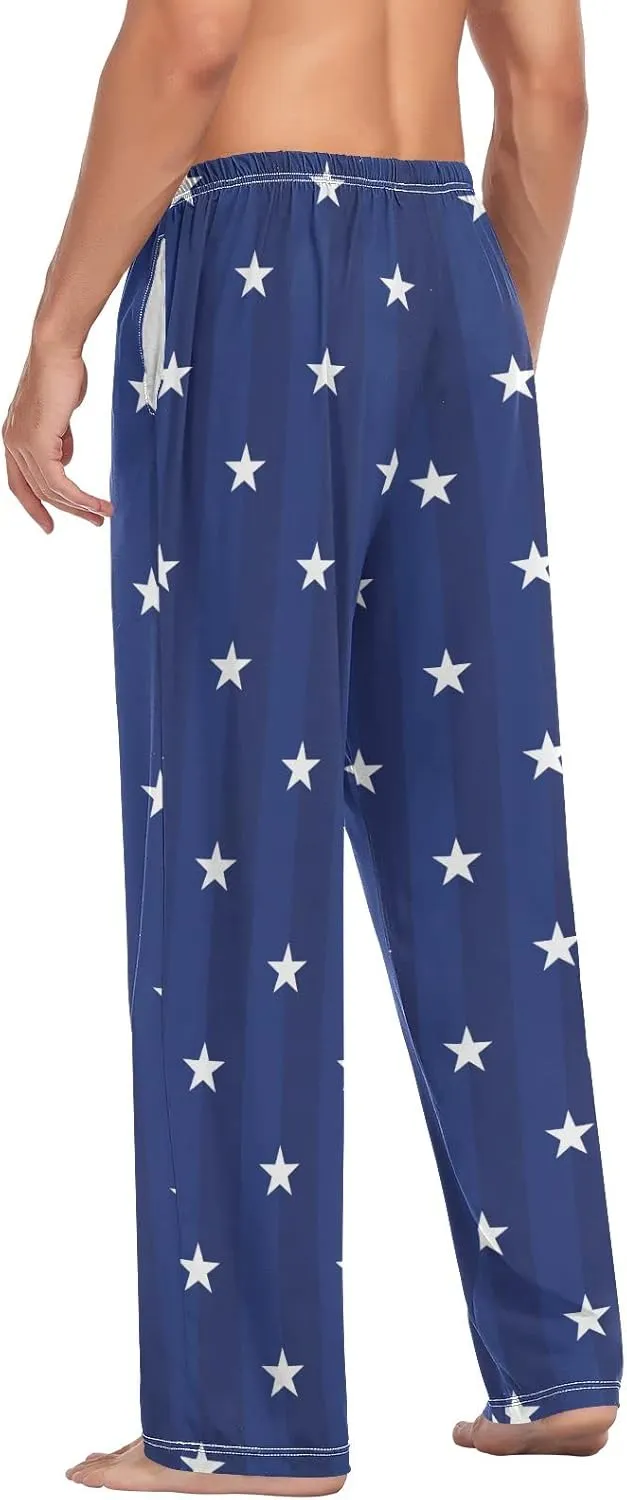 JUNZAN American Navy Star Mens Pajama Pants 4th July Funny Pajama Bottoms for Men Lounge Pants S