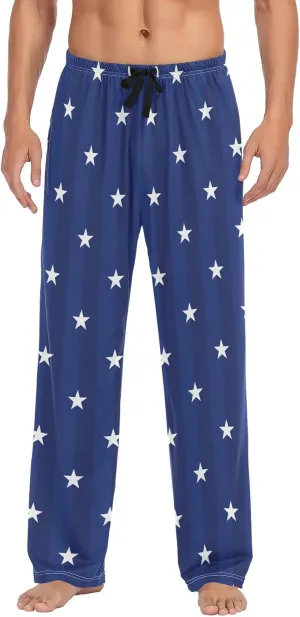 JUNZAN American Navy Star Mens Pajama Pants 4th July Funny Pajama Bottoms for Men Lounge Pants S