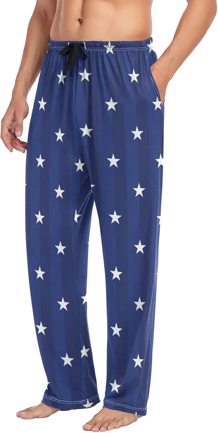 JUNZAN American Navy Star Mens Pajama Pants 4th July Funny Pajama Bottoms for Men Lounge Pants S
