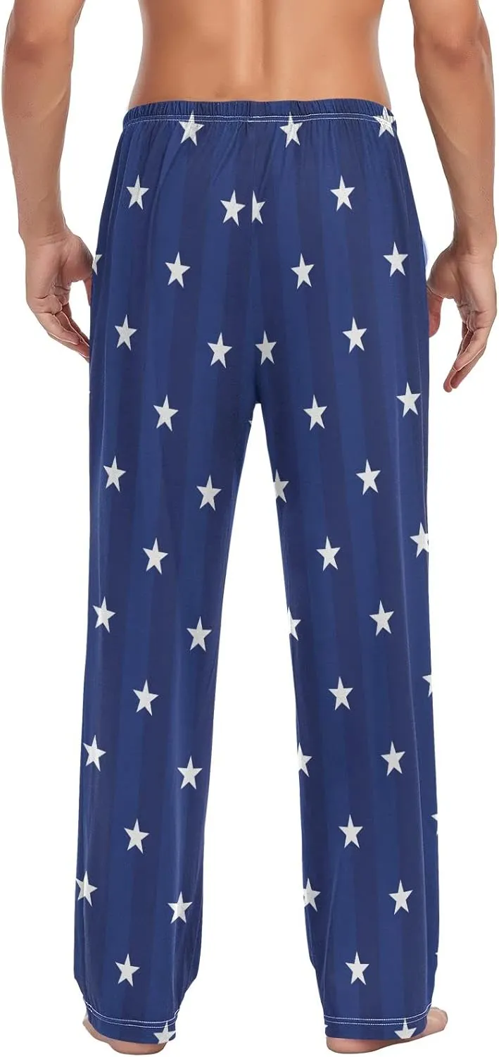 JUNZAN American Navy Star Mens Pajama Pants 4th July Funny Pajama Bottoms for Men Lounge Pants S
