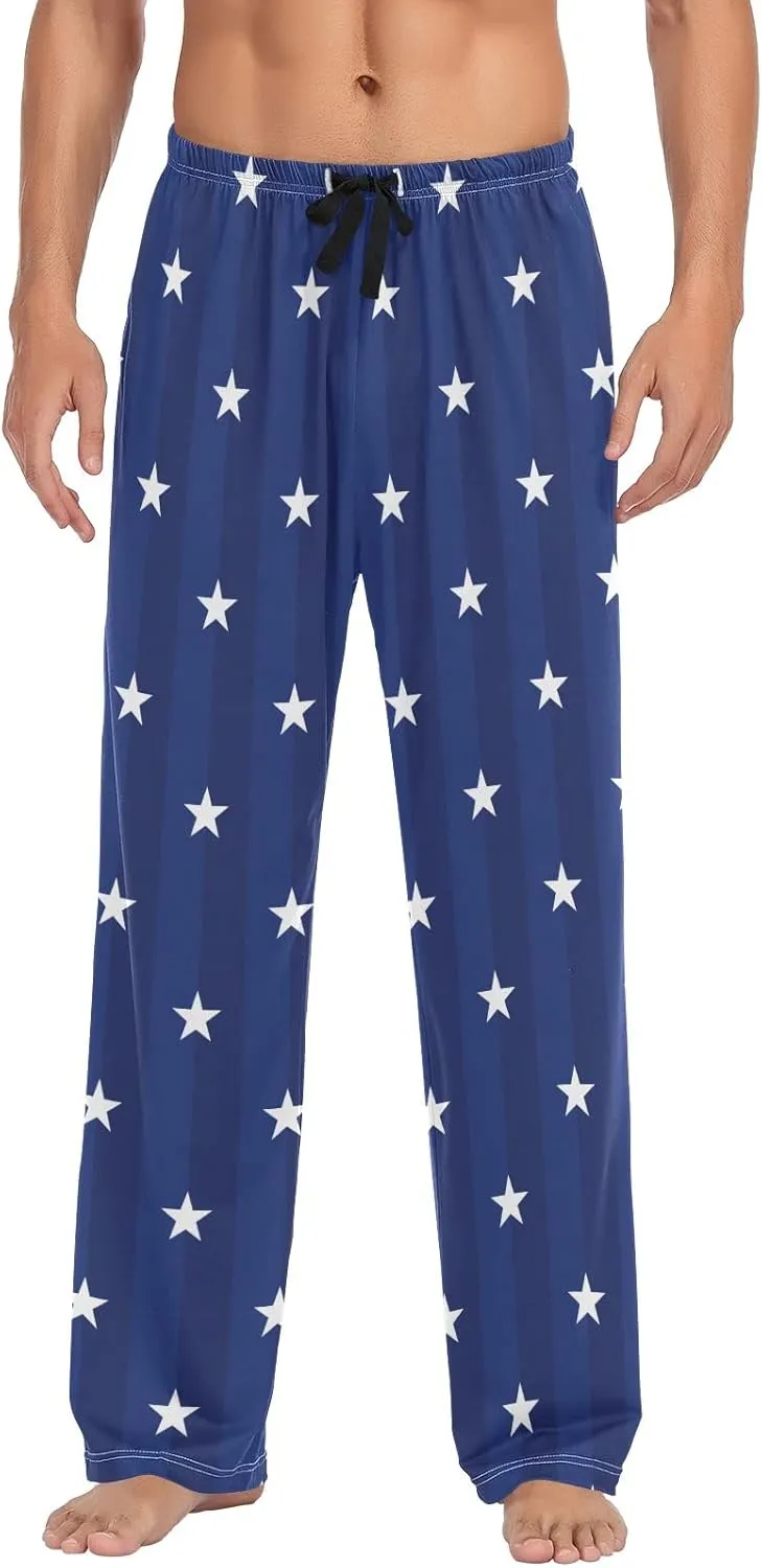 JUNZAN American Navy Star Mens Pajama Pants 4th July Funny Pajama Bottoms for Men Lounge Pants S