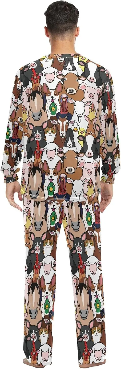 JUNZAN Cute Sea and Land Animals Pajamas for Women Long Sleeve Top & Bottom Sleepwear Set Couple Nightwear XXS