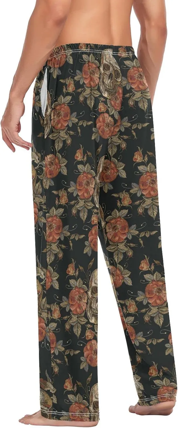 JUNZAN Mens Pajama Pants Skull and Roses Pajama Bottoms for Men Lounge Pants S