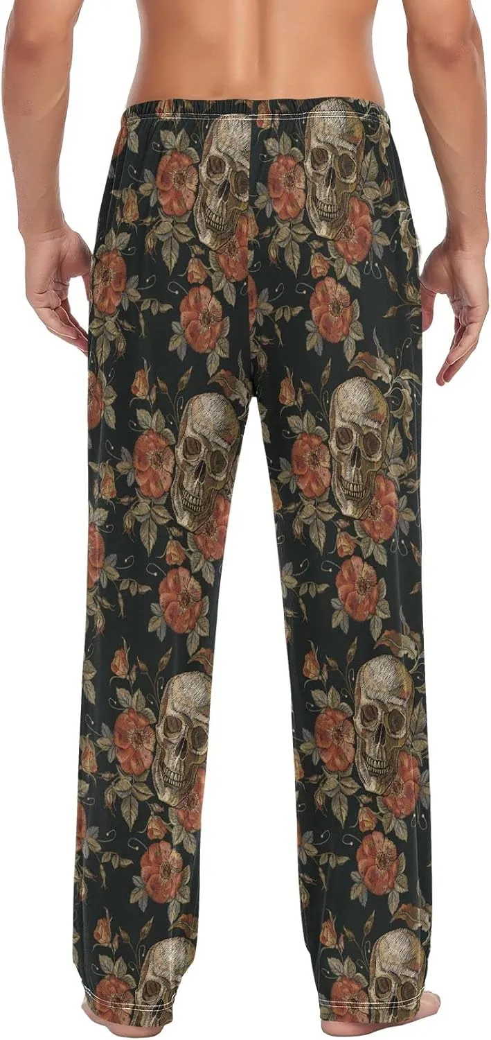 JUNZAN Mens Pajama Pants Skull and Roses Pajama Bottoms for Men Lounge Pants S
