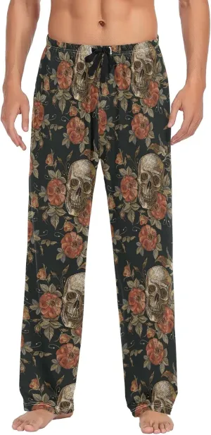 JUNZAN Mens Pajama Pants Skull and Roses Pajama Bottoms for Men Lounge Pants S