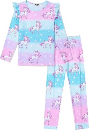 Jxstar Girls Pajamas Pjs Set Flutter Sleeve Sleepwear Kids Fall Winter Cotton Night Clothes
